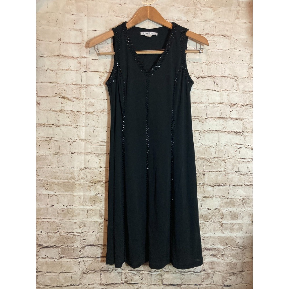 Vintage Votre Nom Dress Womens Medium Black Beaded LBD Flapper Party - Picture 1 of 10